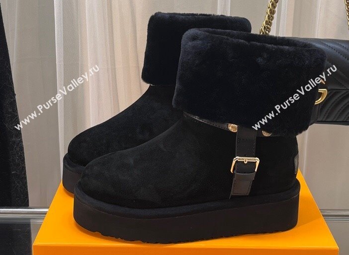 Louis Vuitton LV Ski Aspen Platform Ankle Boots in Suede calf leather and shearling Black 2024 (modeng-23112407)