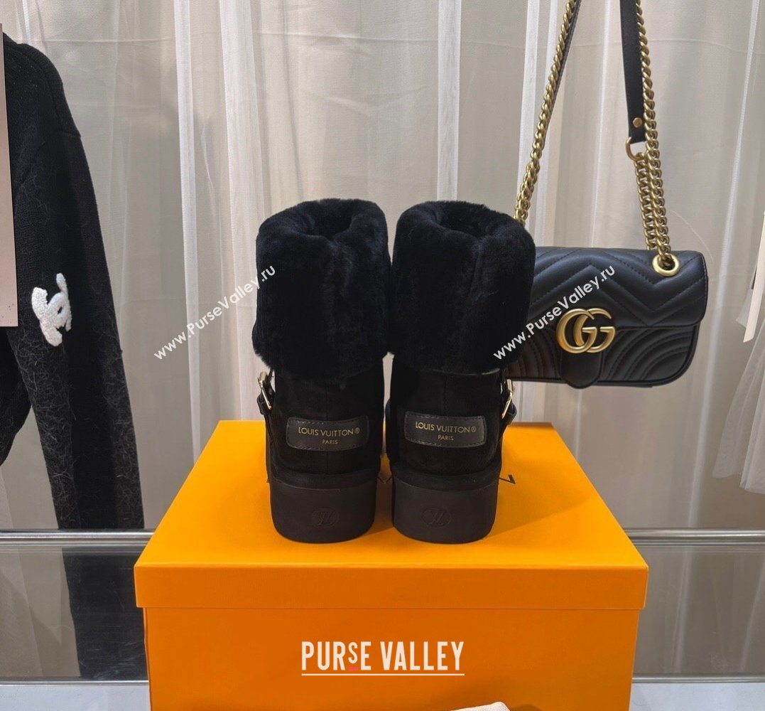 Louis Vuitton LV Ski Aspen Platform Ankle Boots in Suede calf leather and shearling Black 2024 (modeng-23112407)
