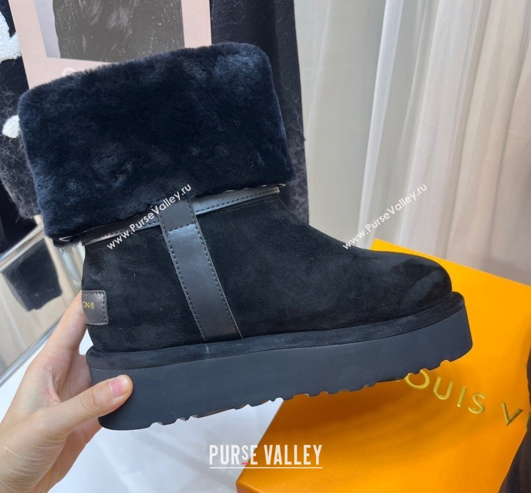 Louis Vuitton LV Ski Aspen Platform Ankle Boots in Suede calf leather and shearling Black 2024 (modeng-23112407)