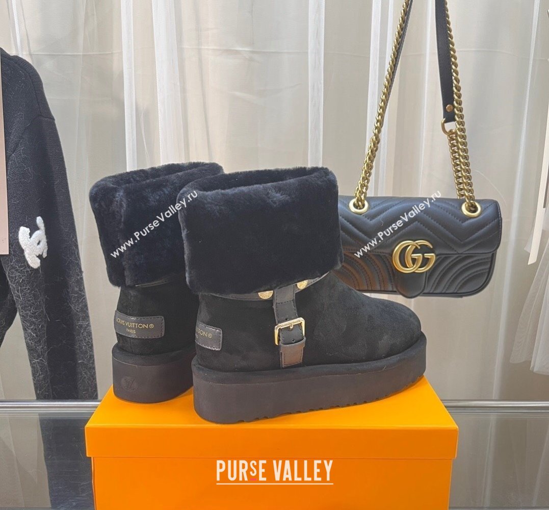 Louis Vuitton LV Ski Aspen Platform Ankle Boots in Suede calf leather and shearling Black 2024 (modeng-23112407)