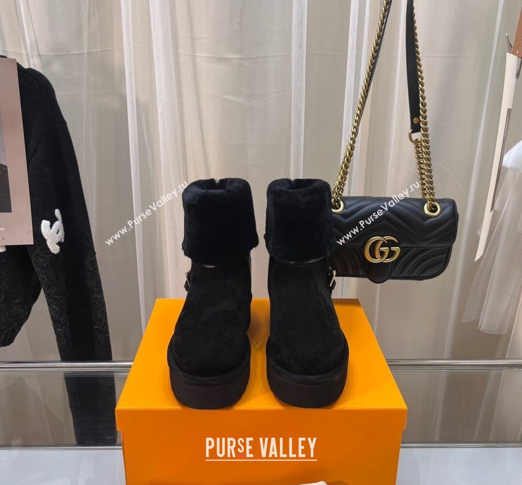 Louis Vuitton LV Ski Aspen Platform Ankle Boots in Suede calf leather and shearling Black 2024 (modeng-23112407)