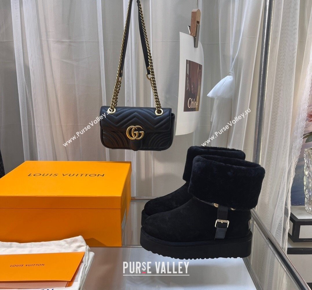 Louis Vuitton LV Ski Aspen Platform Ankle Boots in Suede calf leather and shearling Black 2024 (modeng-23112407)