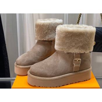 Louis Vuitton LV Ski Aspen Platform Ankle Boots in Suede calf leather and shearling Beige 2024 (modeng-23112408)