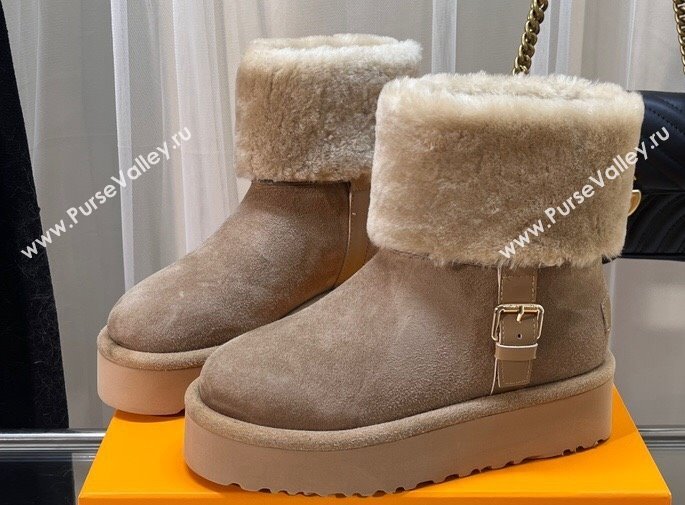 Louis Vuitton LV Ski Aspen Platform Ankle Boots in Suede calf leather and shearling Beige 2024 (modeng-23112408)