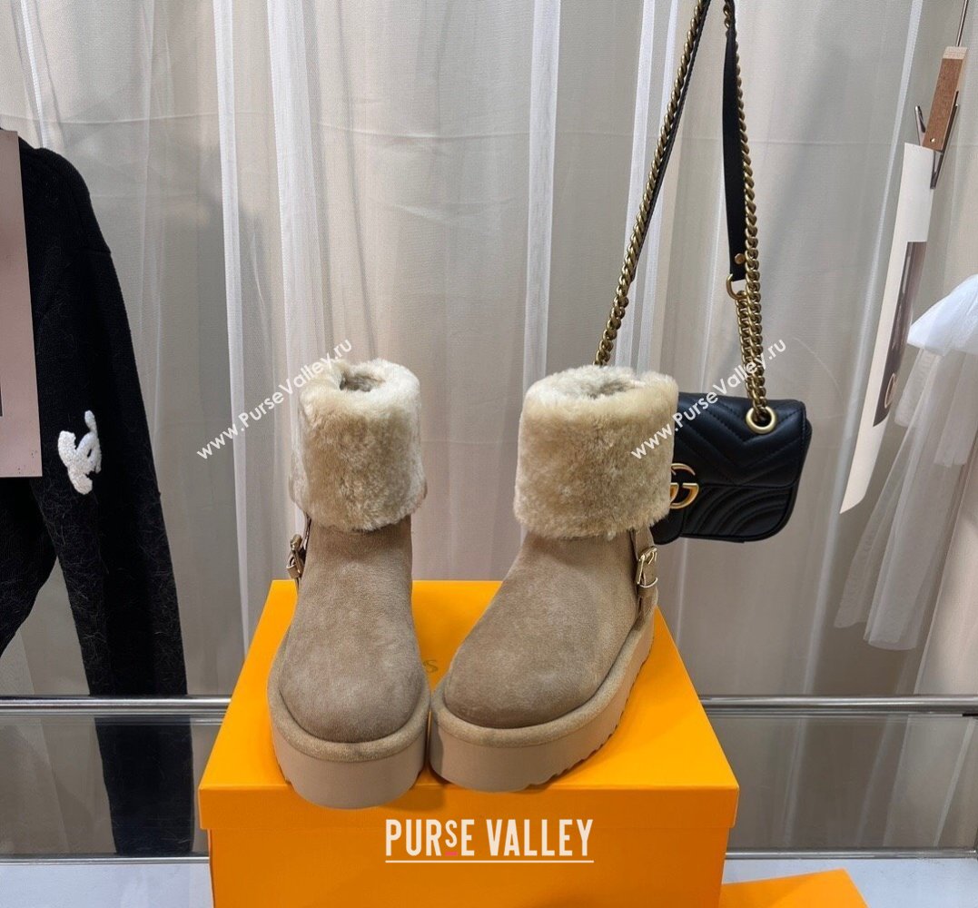 Louis Vuitton LV Ski Aspen Platform Ankle Boots in Suede calf leather and shearling Beige 2024 (modeng-23112408)