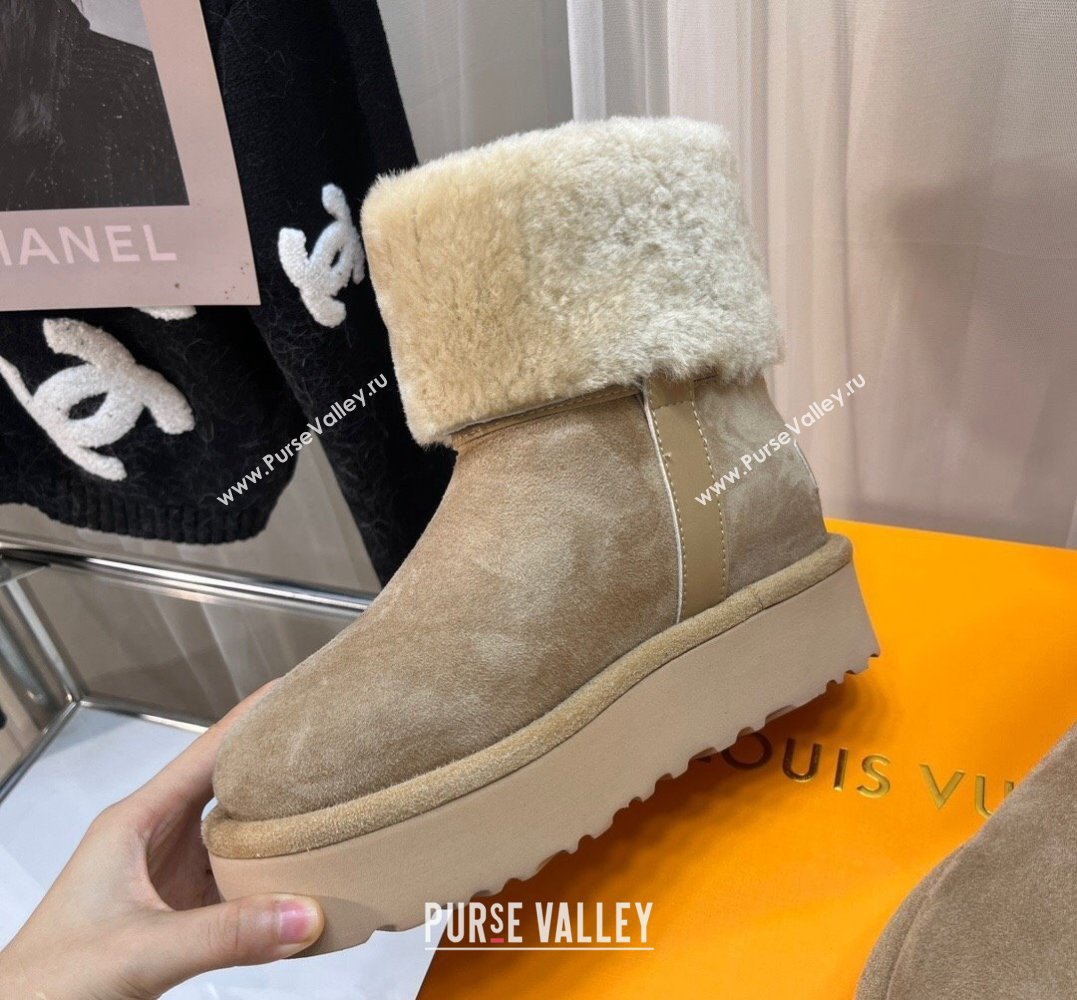 Louis Vuitton LV Ski Aspen Platform Ankle Boots in Suede calf leather and shearling Beige 2024 (modeng-23112408)
