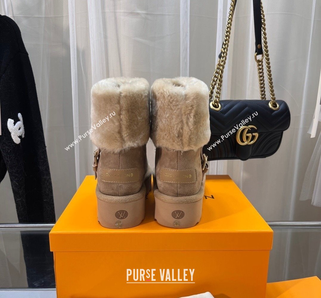 Louis Vuitton LV Ski Aspen Platform Ankle Boots in Suede calf leather and shearling Beige 2024 (modeng-23112408)
