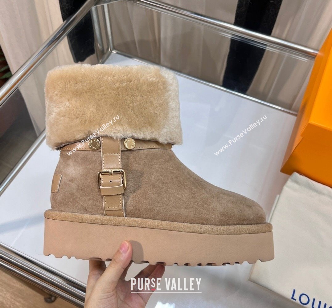 Louis Vuitton LV Ski Aspen Platform Ankle Boots in Suede calf leather and shearling Beige 2024 (modeng-23112408)