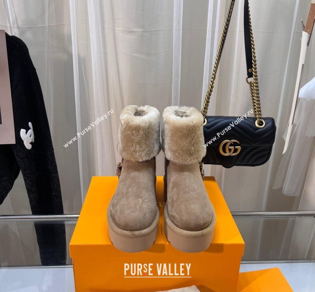 Louis Vuitton LV Ski Aspen Platform Ankle Boots in Suede calf leather and shearling Beige 2024 (modeng-23112408)