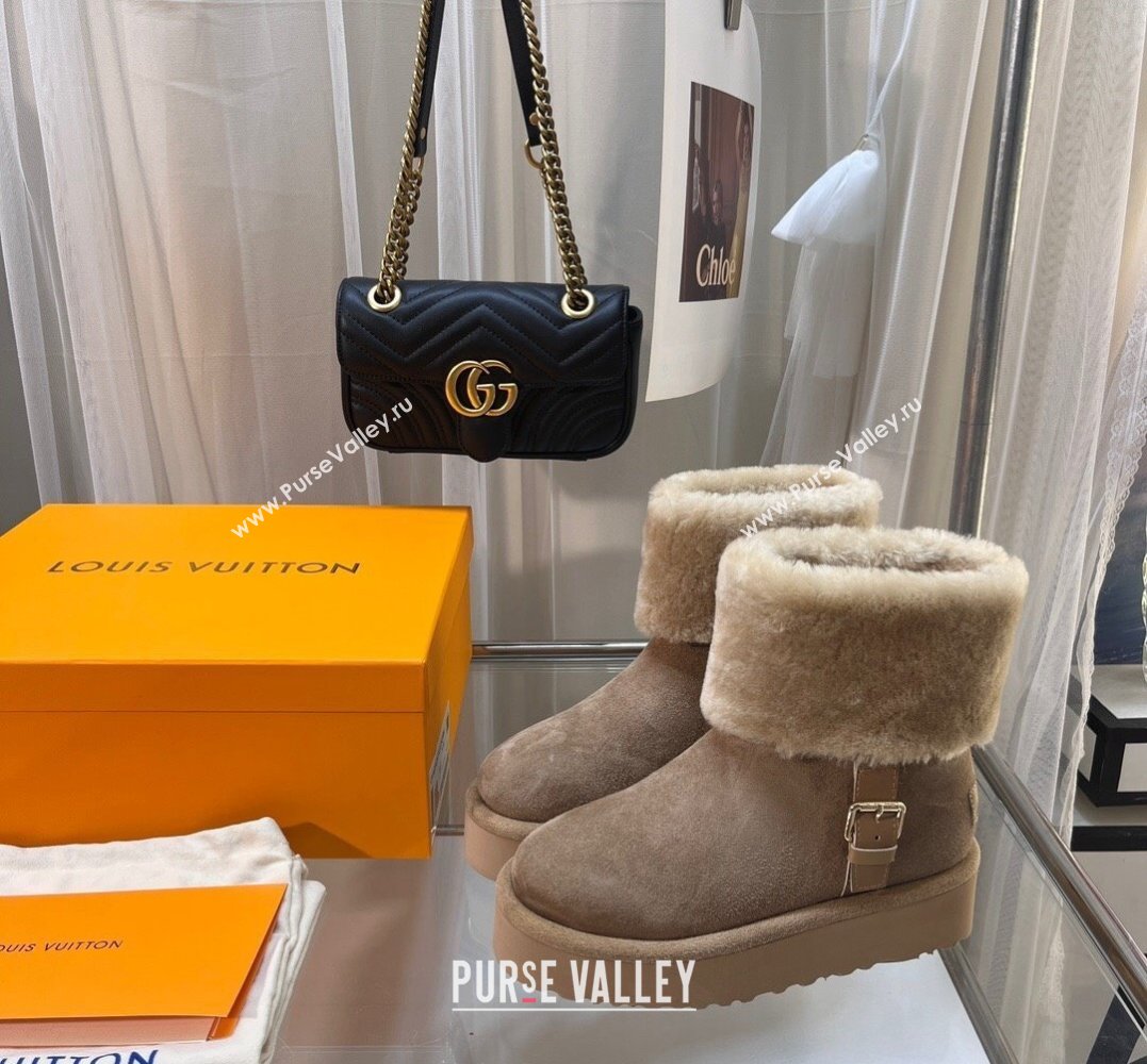 Louis Vuitton LV Ski Aspen Platform Ankle Boots in Suede calf leather and shearling Beige 2024 (modeng-23112408)
