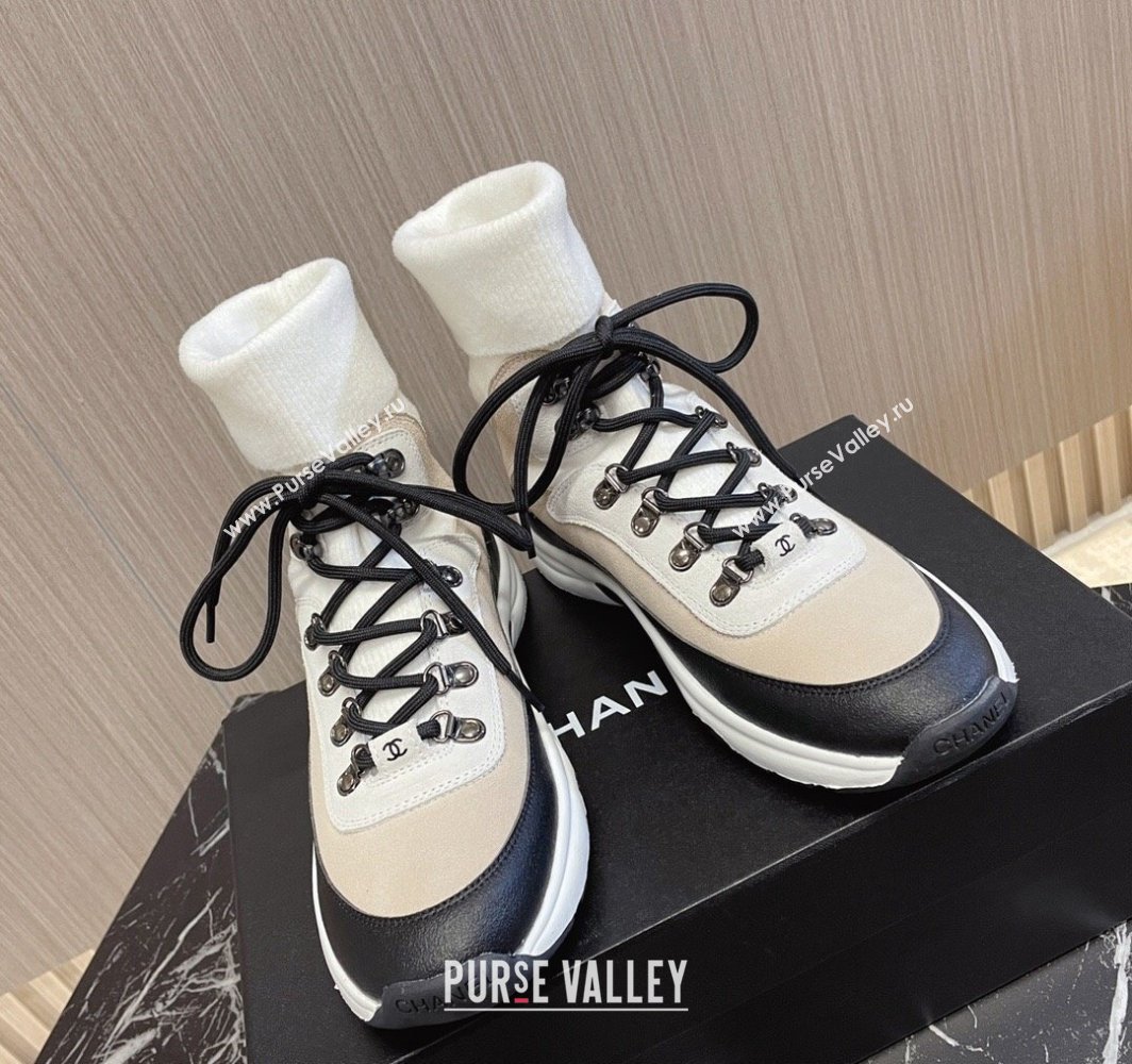 Chanel Suede Calfskin Knit Sneakers G45204 Beige 2024 (modeng-23112302)