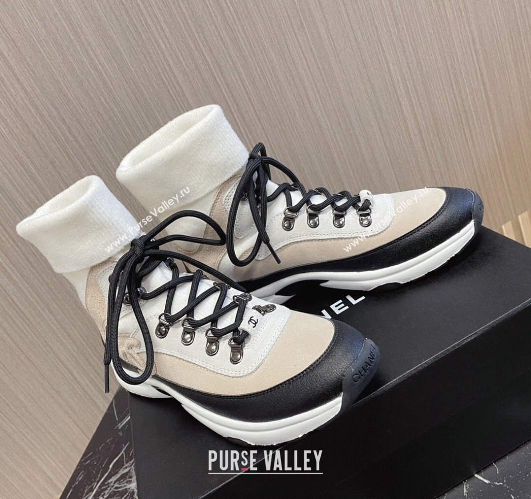 Chanel Suede Calfskin Knit Sneakers G45204 Beige 2024 (modeng-23112302)