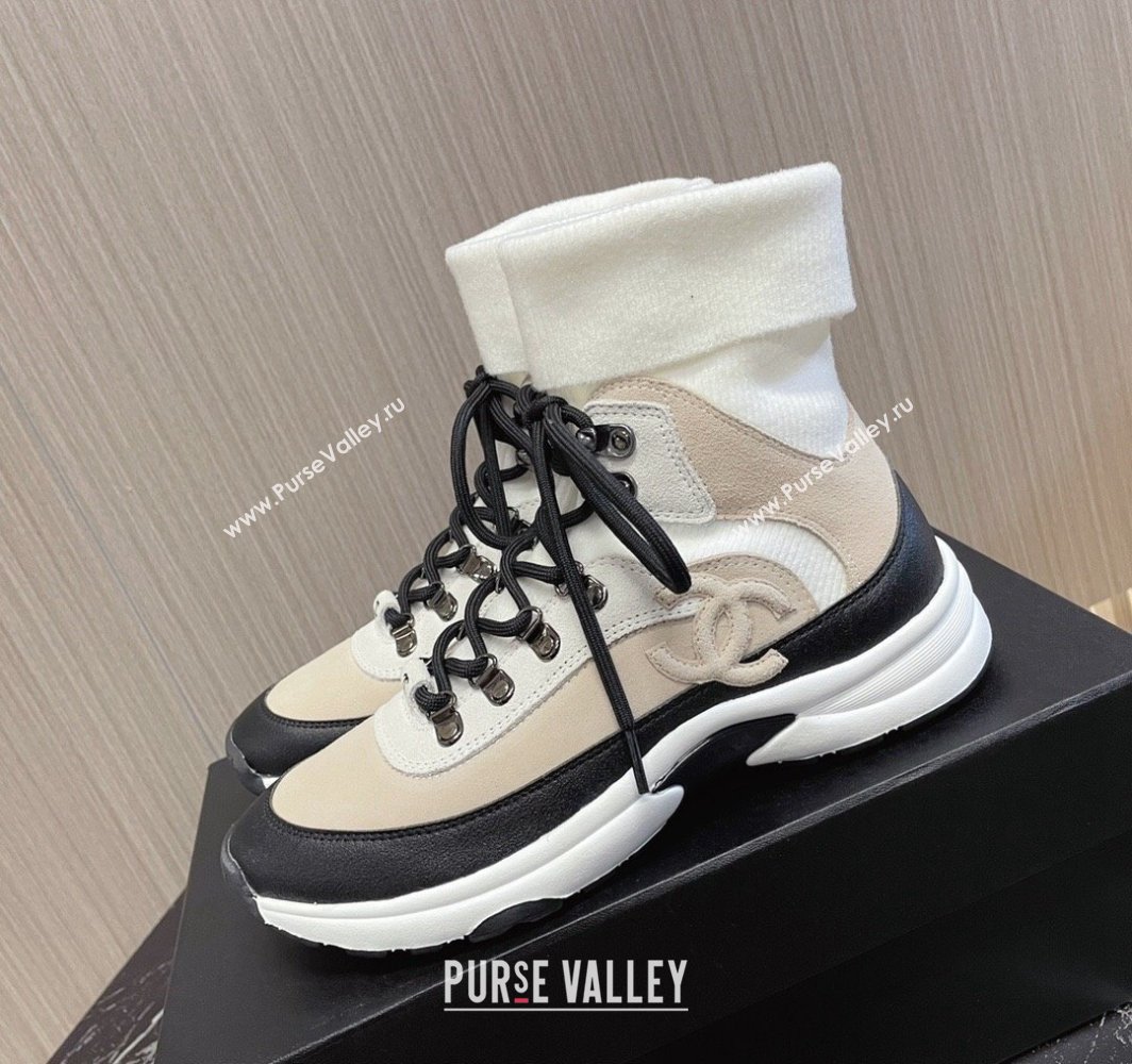 Chanel Suede Calfskin Knit Sneakers G45204 Beige 2024 (modeng-23112302)