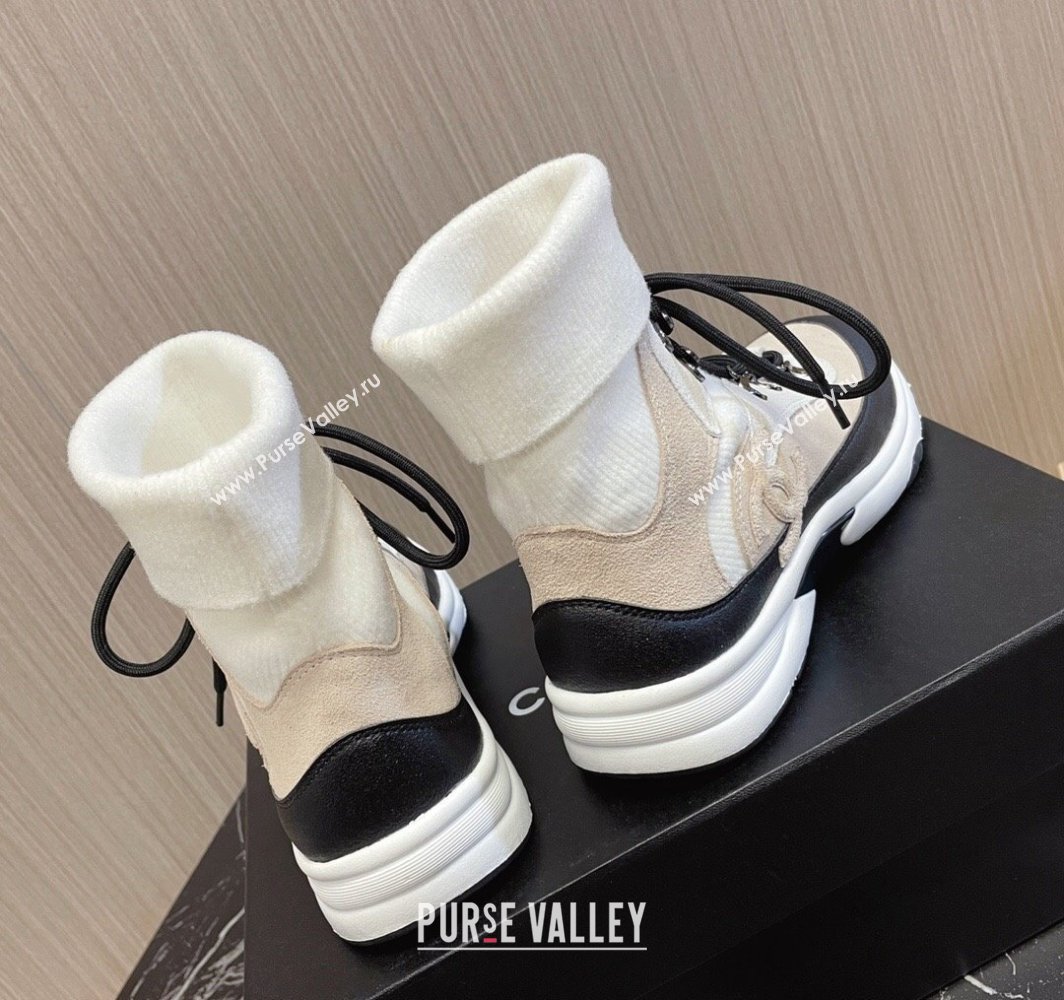 Chanel Suede Calfskin Knit Sneakers G45204 Beige 2024 (modeng-23112302)