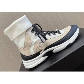 Chanel Suede Calfskin Knit Sneakers G45204 Beige 2024 (modeng-23112302)