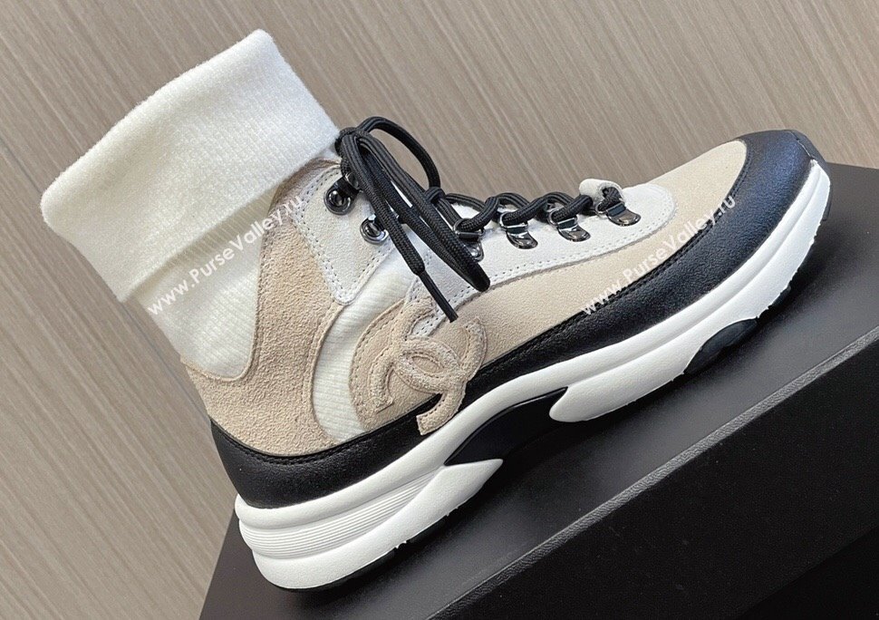 Chanel Suede Calfskin Knit Sneakers G45204 Beige 2024 (modeng-23112302)