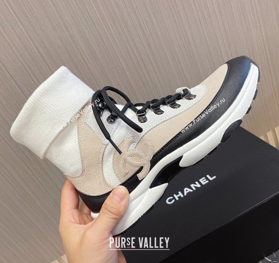 Chanel Suede Calfskin Knit Sneakers G45204 Beige 2024 (modeng-23112302)