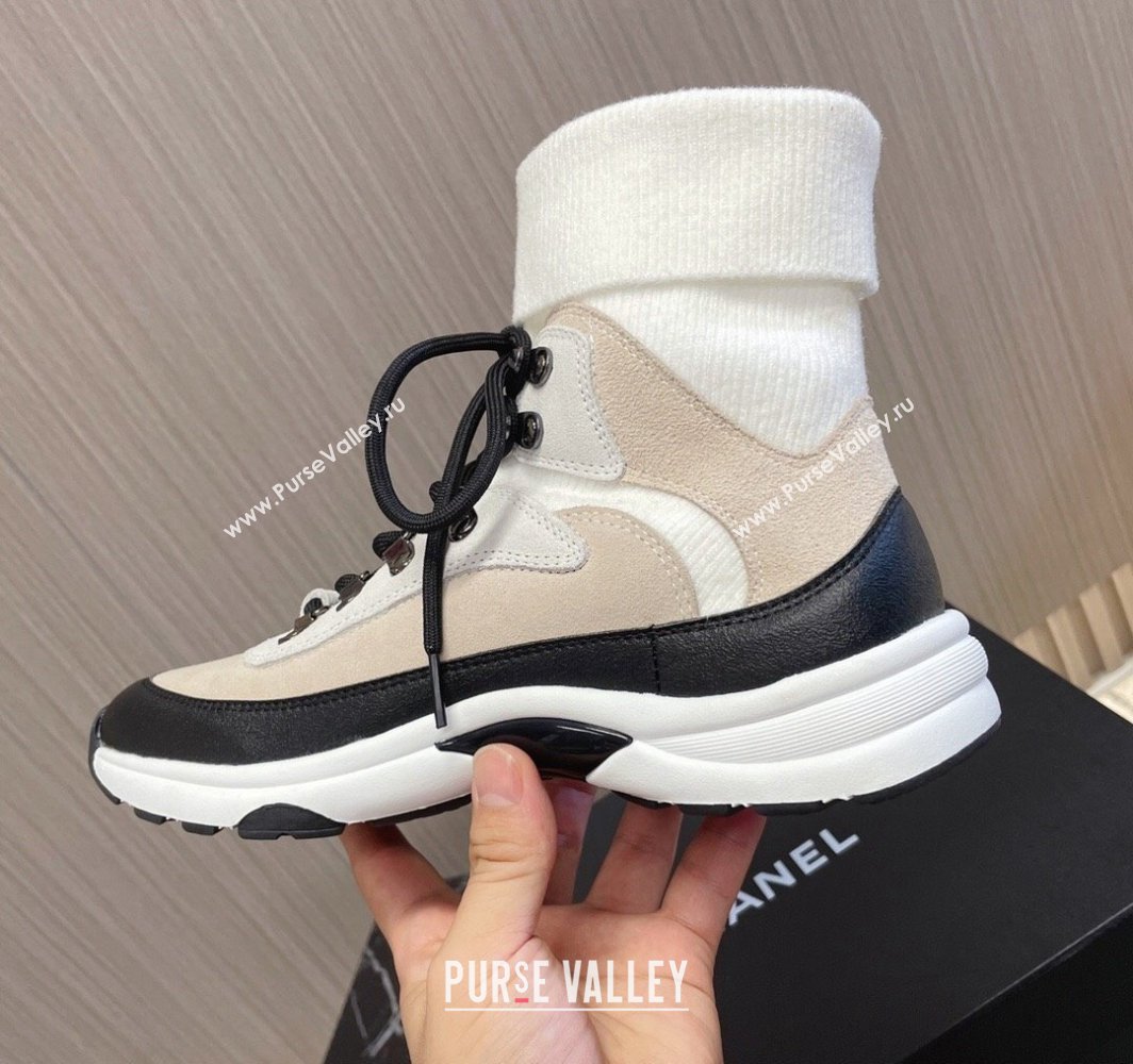 Chanel Suede Calfskin Knit Sneakers G45204 Beige 2024 (modeng-23112302)