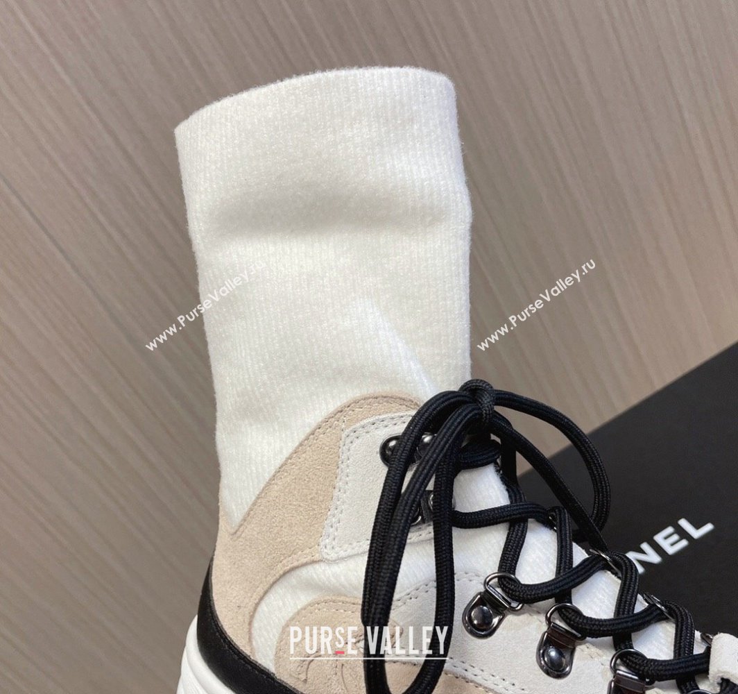 Chanel Suede Calfskin Knit Sneakers G45204 Beige 2024 (modeng-23112302)
