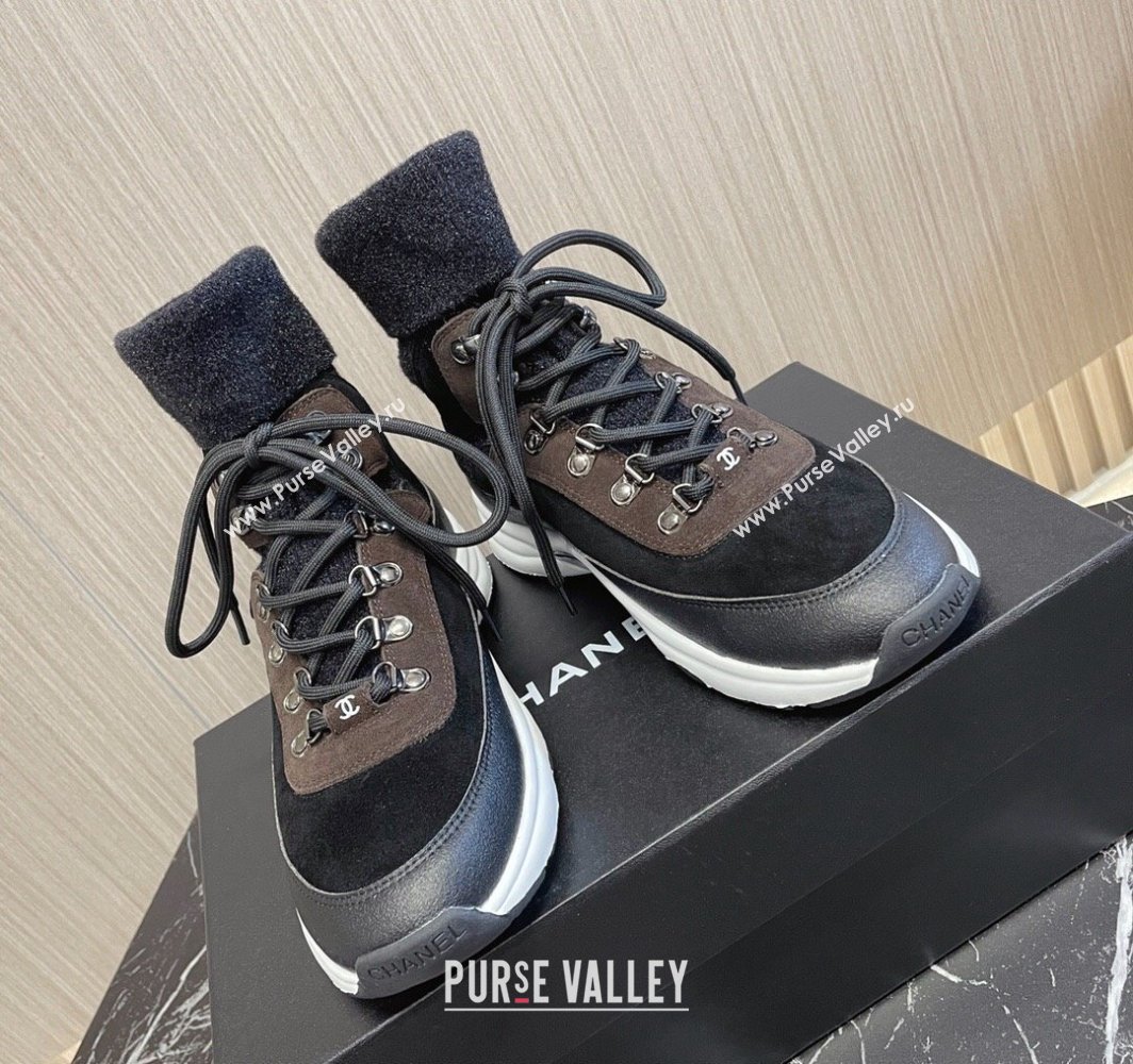 Chanel Suede Calfskin Knit Sneakers G45204 Black 2024 (modeng-23112301)
