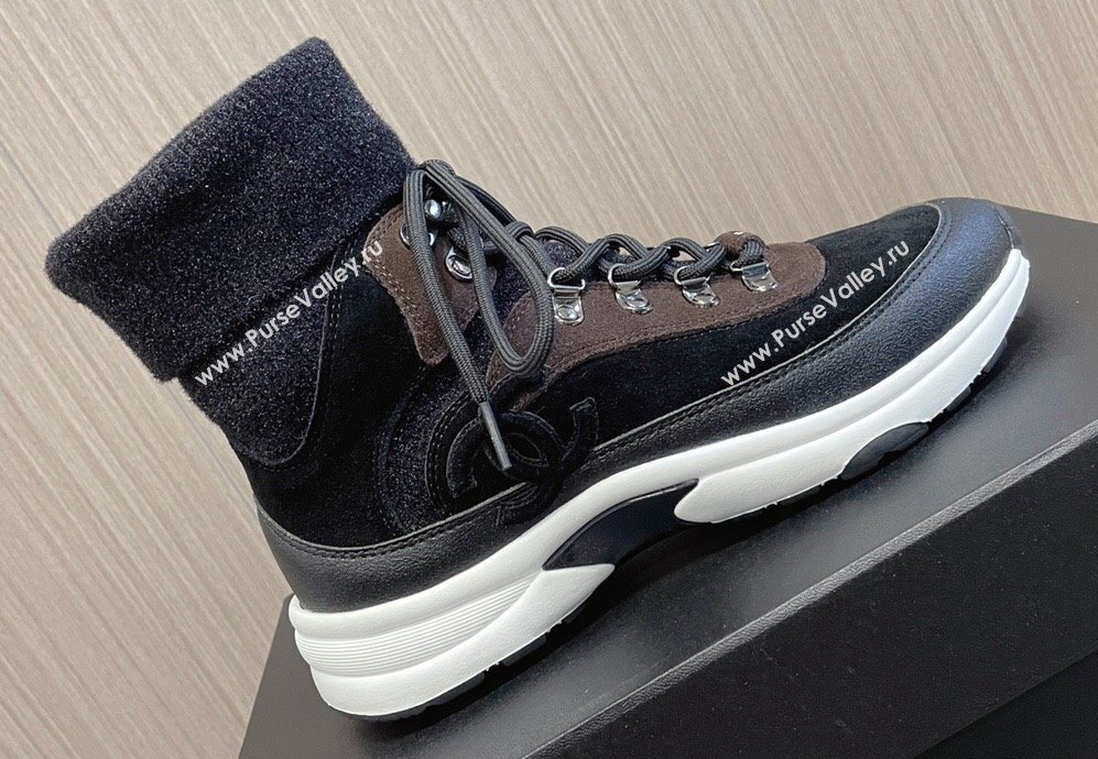 Chanel Suede Calfskin Knit Sneakers G45204 Black 2024 (modeng-23112301)