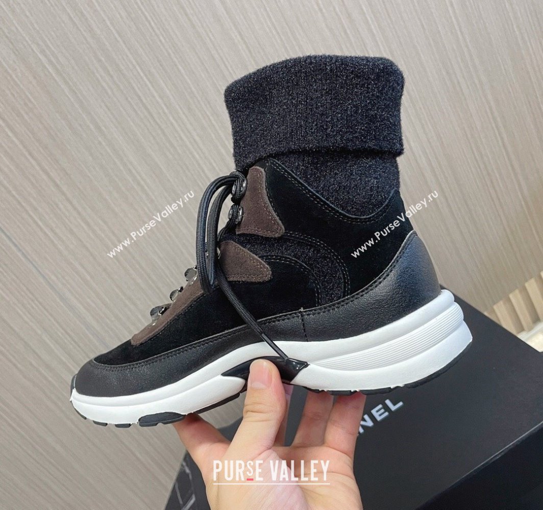 Chanel Suede Calfskin Knit Sneakers G45204 Black 2024 (modeng-23112301)