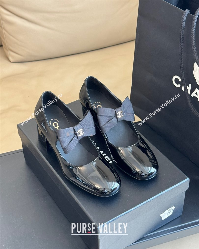Chanel Patent Calfskin Grosgrain Bow Mary Janes G45356 Black 2024 (kaola-23112319)