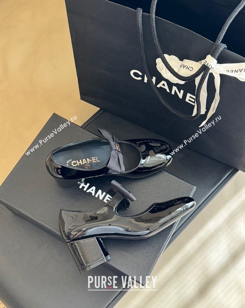 Chanel Patent Calfskin Grosgrain Bow Mary Janes G45356 Black 2024 (kaola-23112319)
