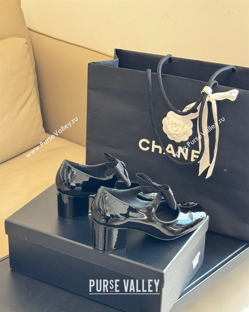 Chanel Patent Calfskin Grosgrain Bow Mary Janes G45356 Black 2024 (kaola-23112319)