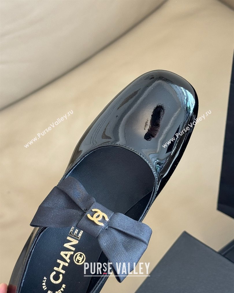 Chanel Patent Calfskin Grosgrain Bow Mary Janes G45356 Black 2024 (kaola-23112319)