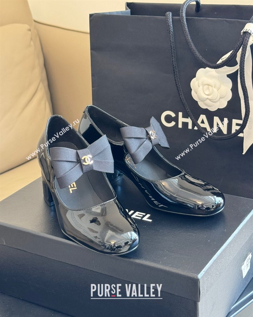 Chanel Patent Calfskin Grosgrain Bow Mary Janes G45356 Black 2024 (kaola-23112319)