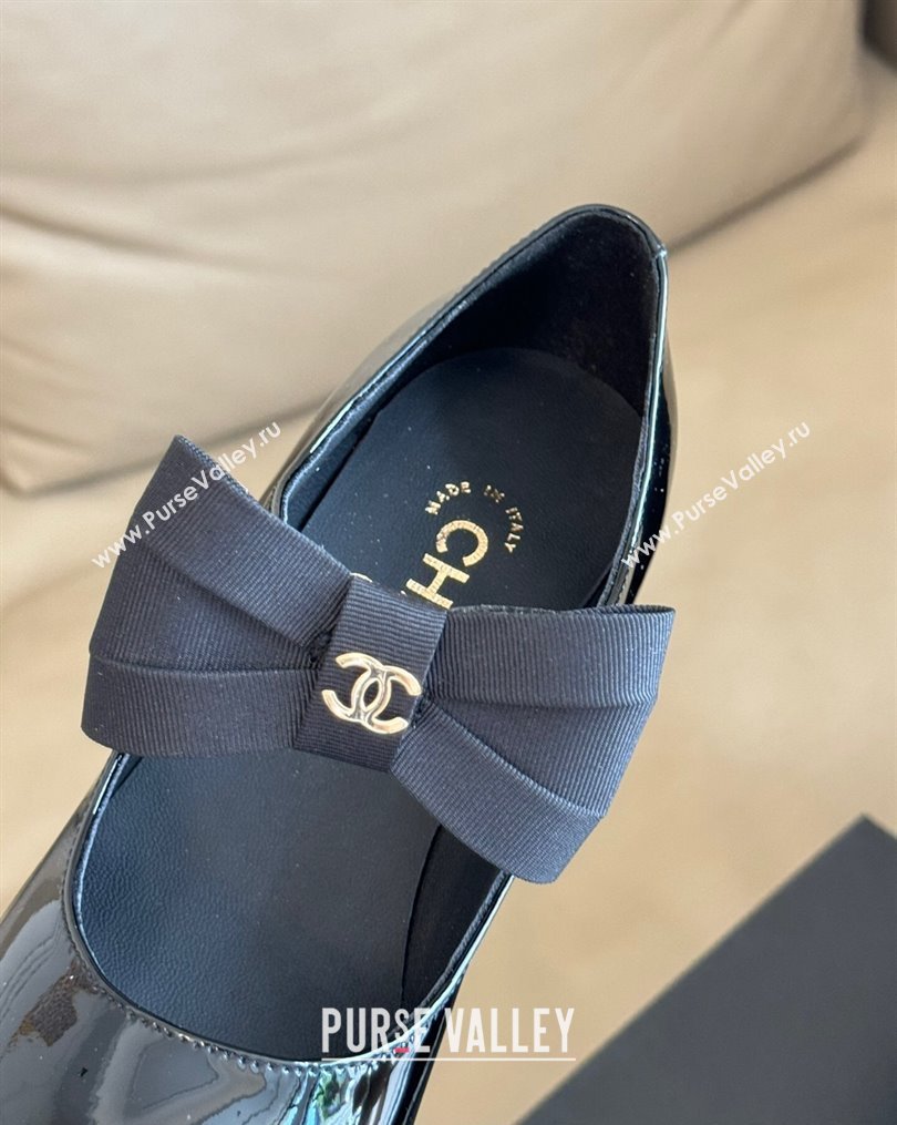 Chanel Patent Calfskin Grosgrain Bow Mary Janes G45356 Black 2024 (kaola-23112319)