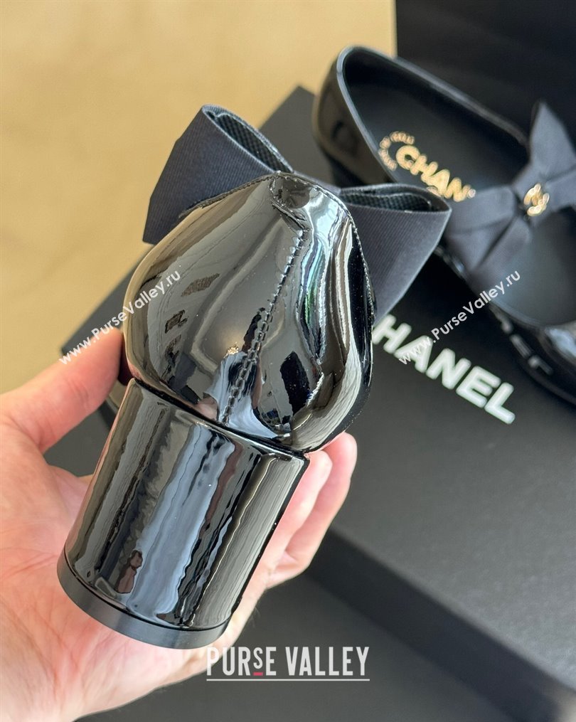 Chanel Patent Calfskin Grosgrain Bow Mary Janes G45356 Black 2024 (kaola-23112319)