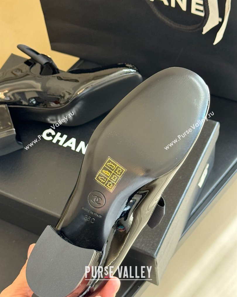 Chanel Patent Calfskin Grosgrain Bow Mary Janes G45356 Black 2024 (kaola-23112319)