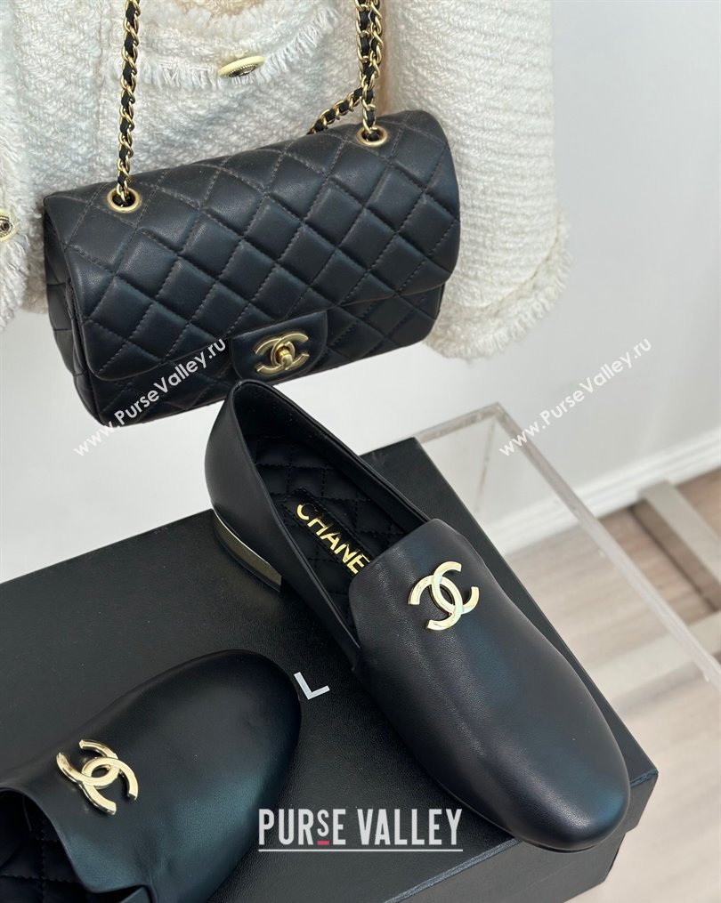 Chanel Leather Moccasins G45271 Black 2024 (modeng-23112333)