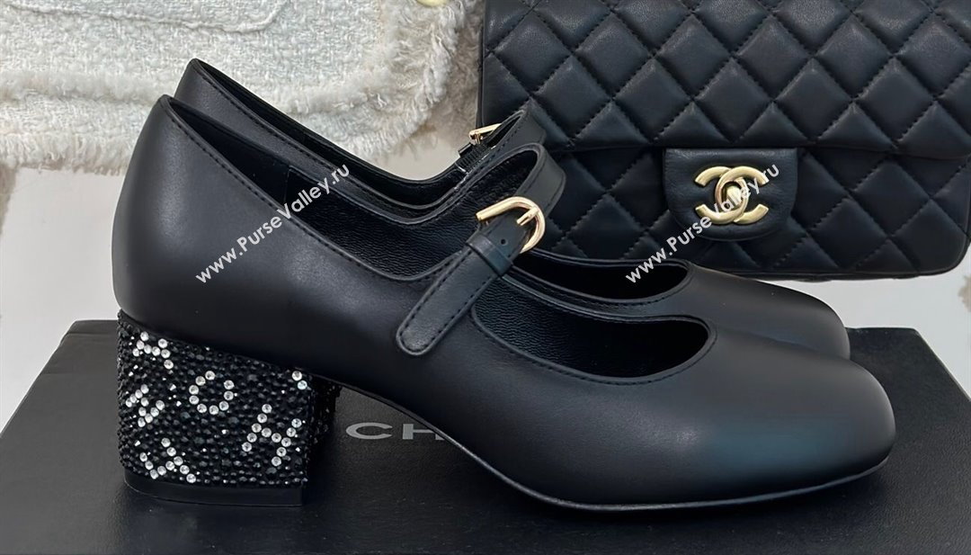 Chanel Strass Heel 4.5cm Mary Janes G45473 Black 2024 (clf-23112314)