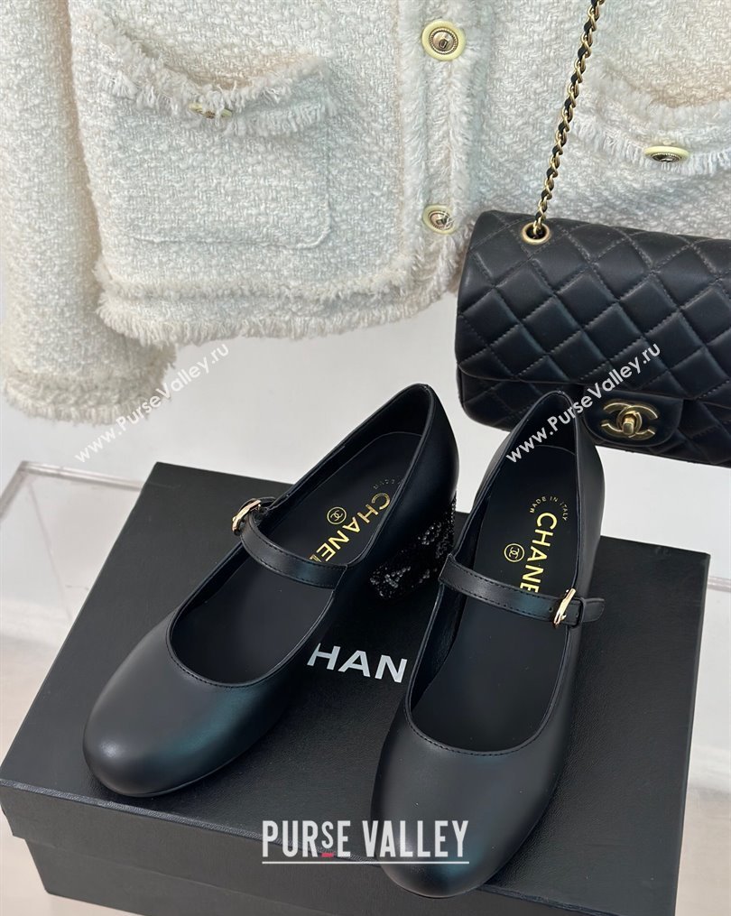 Chanel Strass Heel 4.5cm Mary Janes G45473 Black 2024 (clf-23112314)