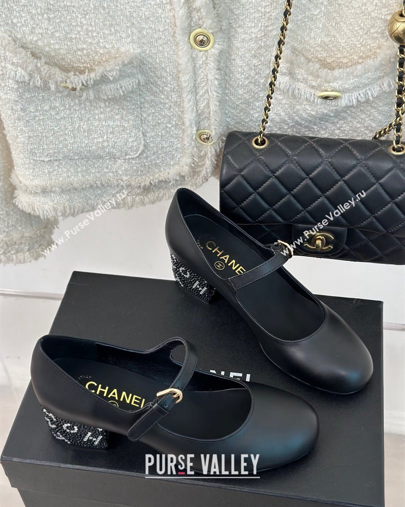 Chanel Strass Heel 4.5cm Mary Janes G45473 Black 2024 (clf-23112314)
