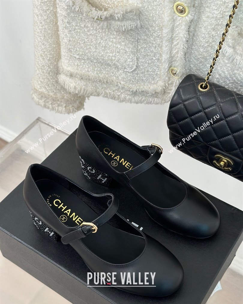 Chanel Strass Heel 4.5cm Mary Janes G45473 Black 2024 (clf-23112314)