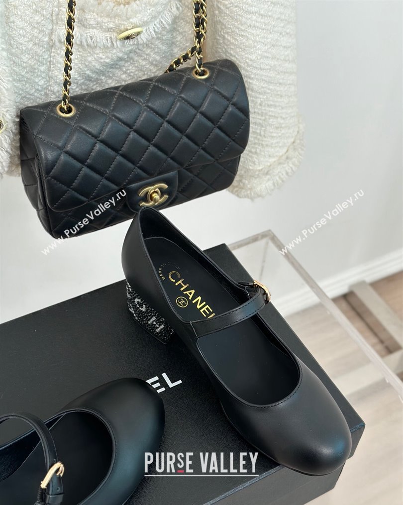 Chanel Strass Heel 4.5cm Mary Janes G45473 Black 2024 (clf-23112314)