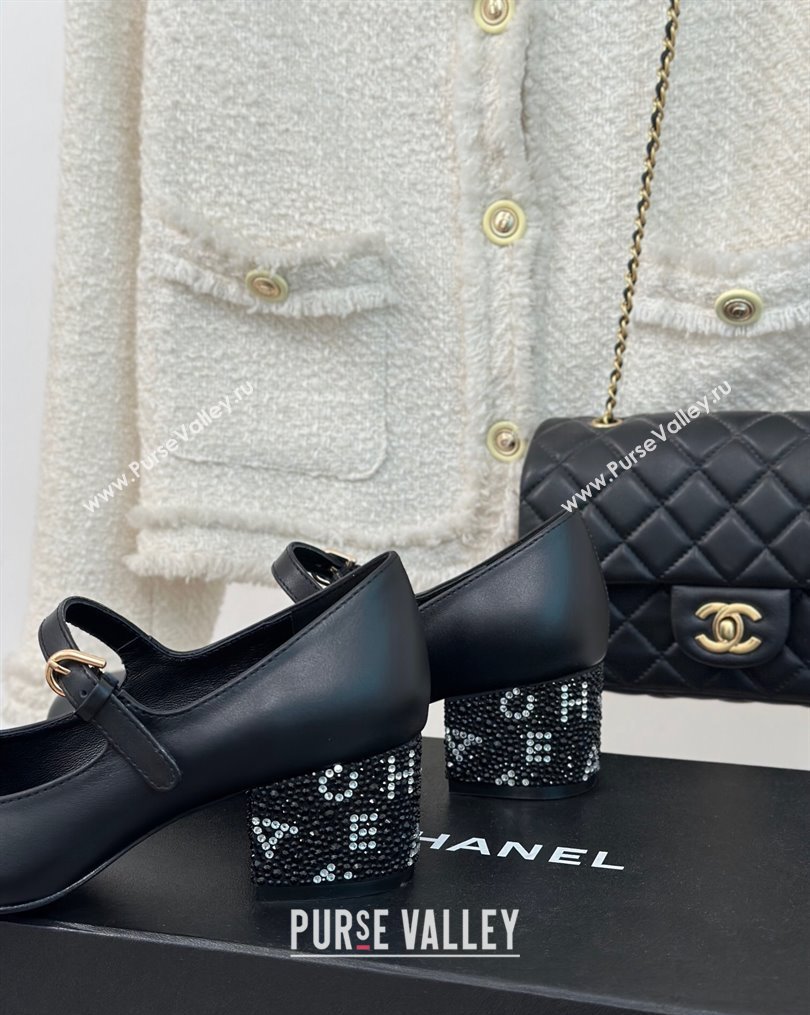 Chanel Strass Heel 4.5cm Mary Janes G45473 Black 2024 (clf-23112314)