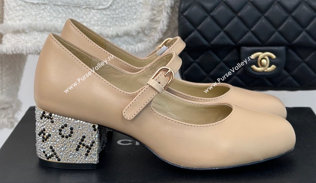Chanel Strass Heel 4.5cm Mary Janes G45473 Beige 2024 (clf-23112316)
