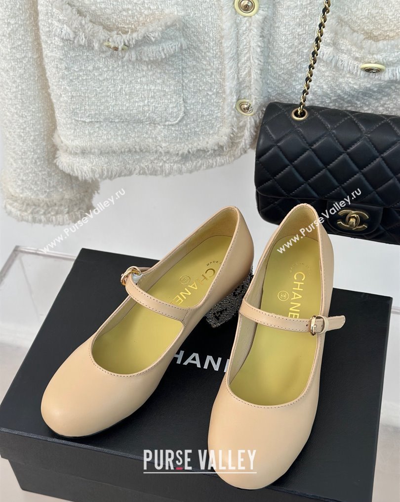Chanel Strass Heel 4.5cm Mary Janes G45473 Beige 2024 (clf-23112316)