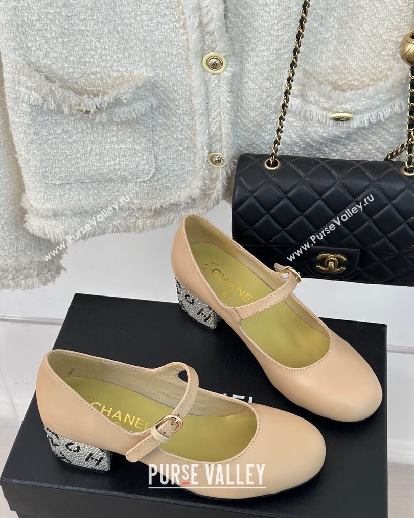 Chanel Strass Heel 4.5cm Mary Janes G45473 Beige 2024 (clf-23112316)