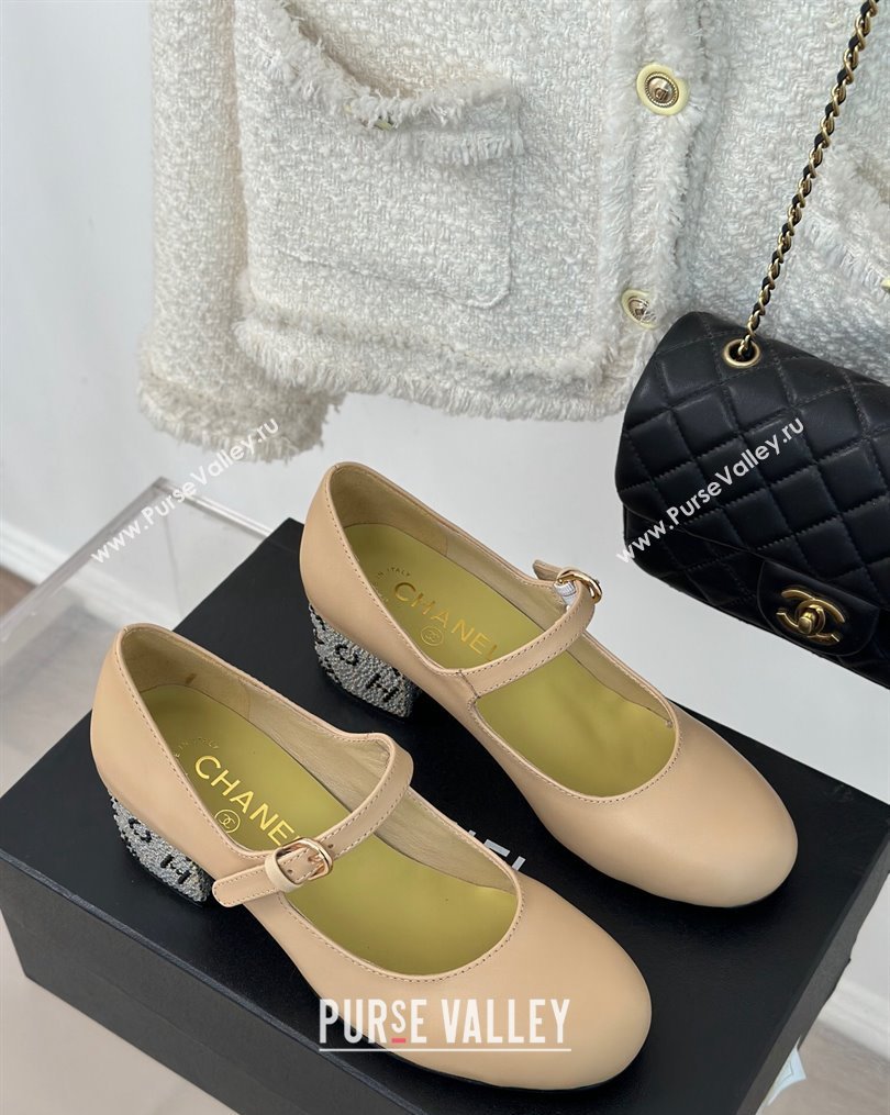Chanel Strass Heel 4.5cm Mary Janes G45473 Beige 2024 (clf-23112316)