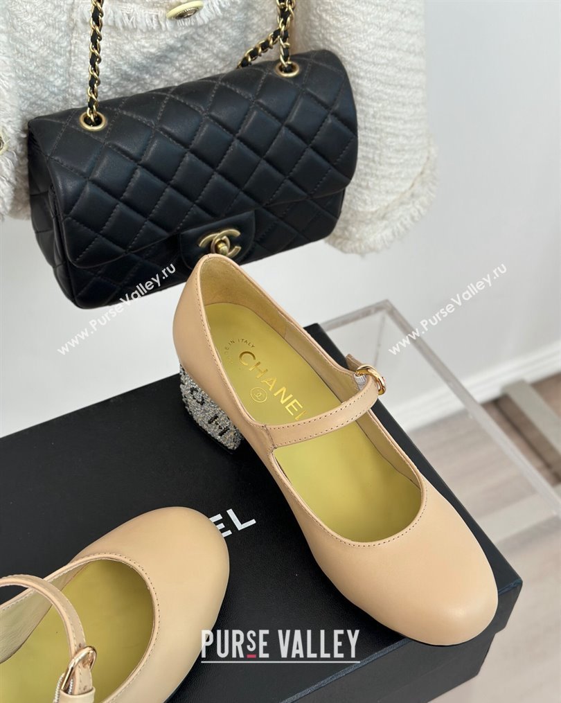 Chanel Strass Heel 4.5cm Mary Janes G45473 Beige 2024 (clf-23112316)
