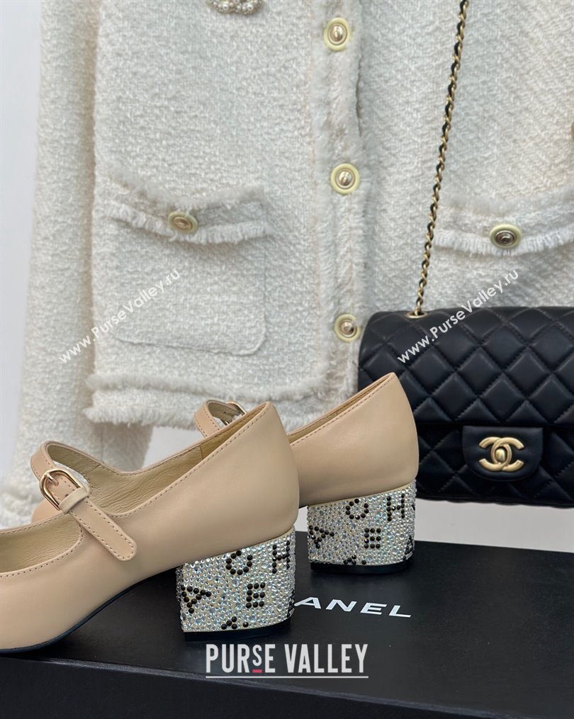 Chanel Strass Heel 4.5cm Mary Janes G45473 Beige 2024 (clf-23112316)