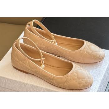 Dior Ballet Flats with Ankle strap and Pearl in Nude Quilted Cannage Calfskin 2024 (kaola-23112322)