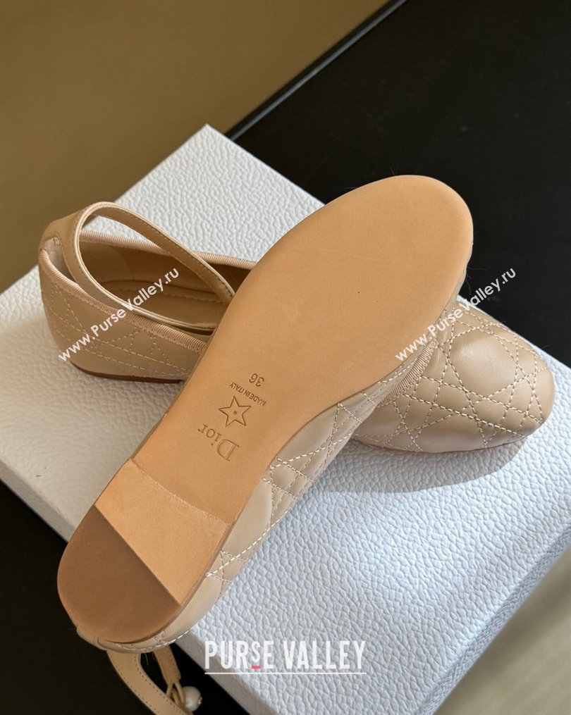 Dior Ballet Flats with Ankle strap and Pearl in Nude Quilted Cannage Calfskin 2024 (kaola-23112322)