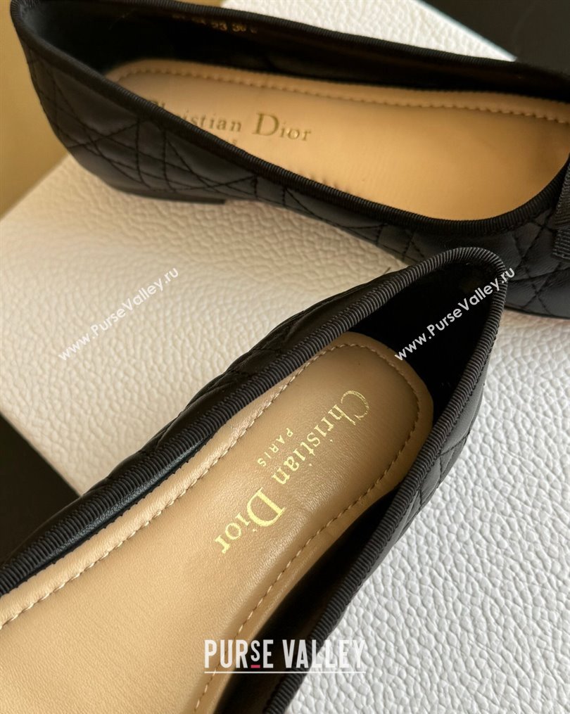 Dior Ballet Flats with Grosgrain bow and Pearl in Black Quilted Cannage Calfskin 2024 (kaola-23112323)